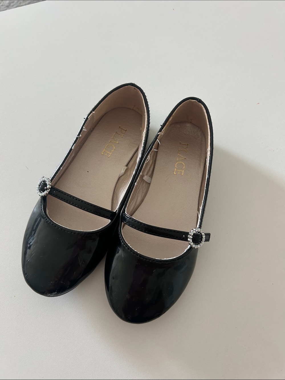 The Children's Place Black Patent Flats with Rhinestone Buckles